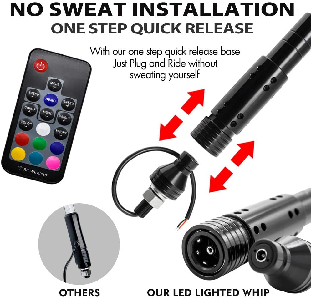 ضوء هوائي سوطي LED RGB مزدوج الجوانب مع أنبوب شفاف