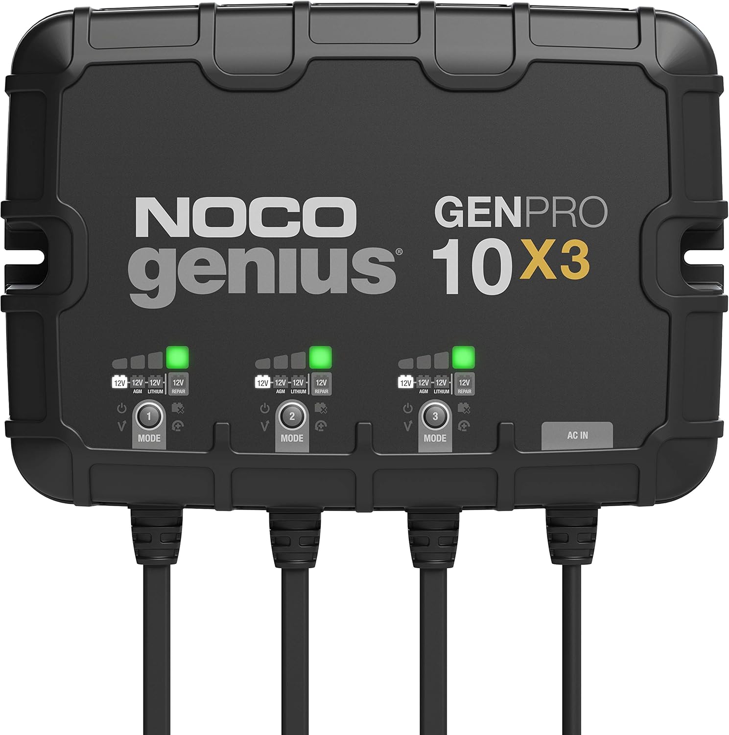 NOCO Genius GENPRO10X3, 3-Bank, 30A (10A/Bank) Smart Marine Battery Charger, 12V Waterproof Onboard Boat Charger, Battery Maintainer and Desulfator for AGM, Lithium (LiFePO4) and Deep-Cycle Batteries