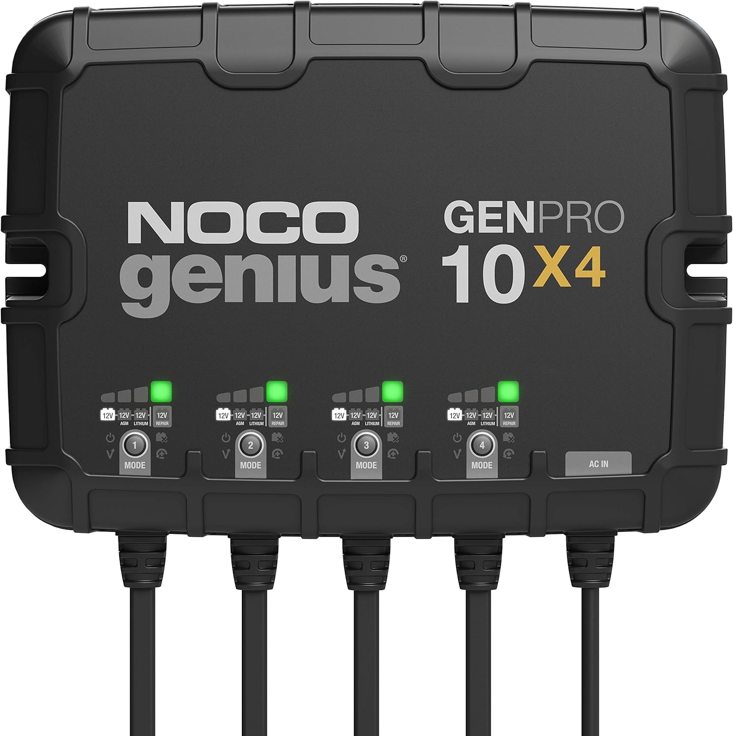 NOCO Genius GENPRO10X4: 4-Bank, 40A Onboard Battery Charger - 10A Per Bank, 12V Waterproof Marine Charger with Overcharge Protection & Temperature Compensation – for Lead-Acid & Lithium Batteries