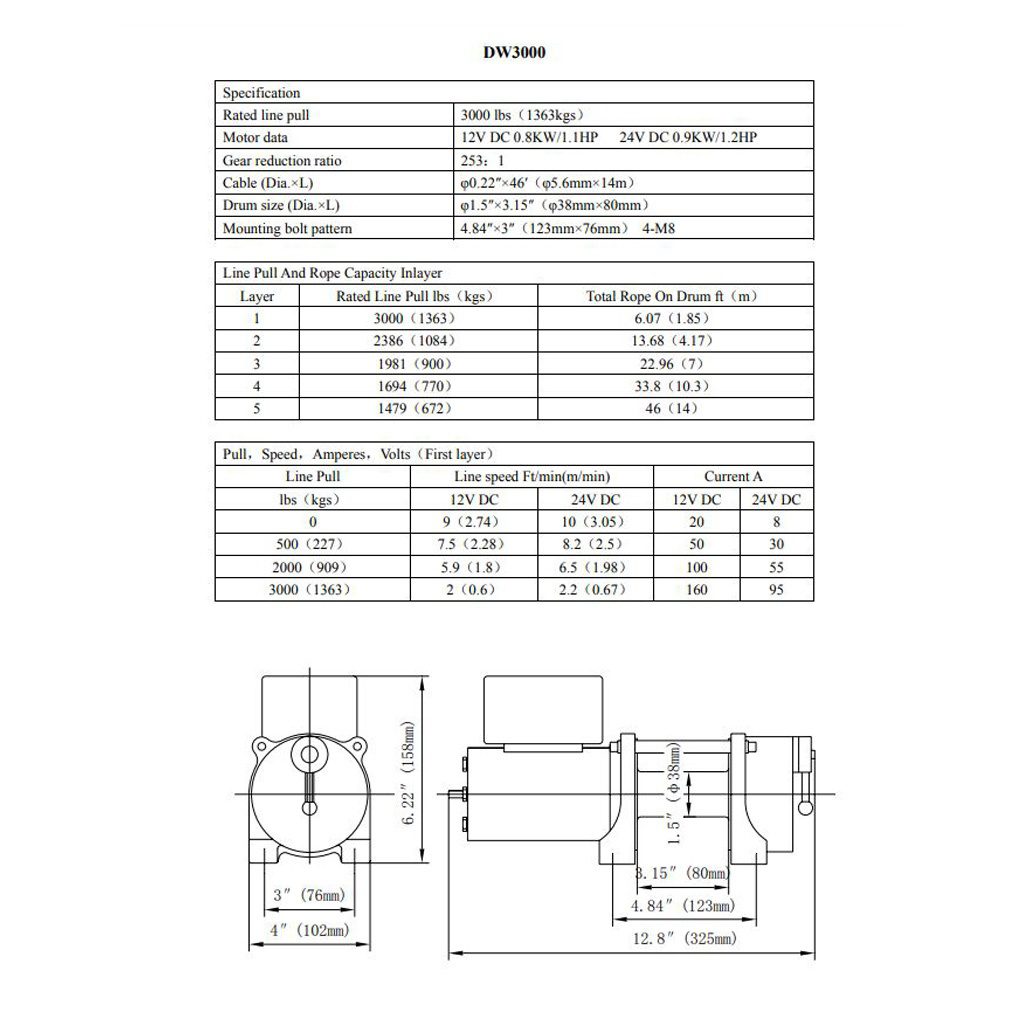 12V DC Multi-purpose Electric Winch 3000lbs