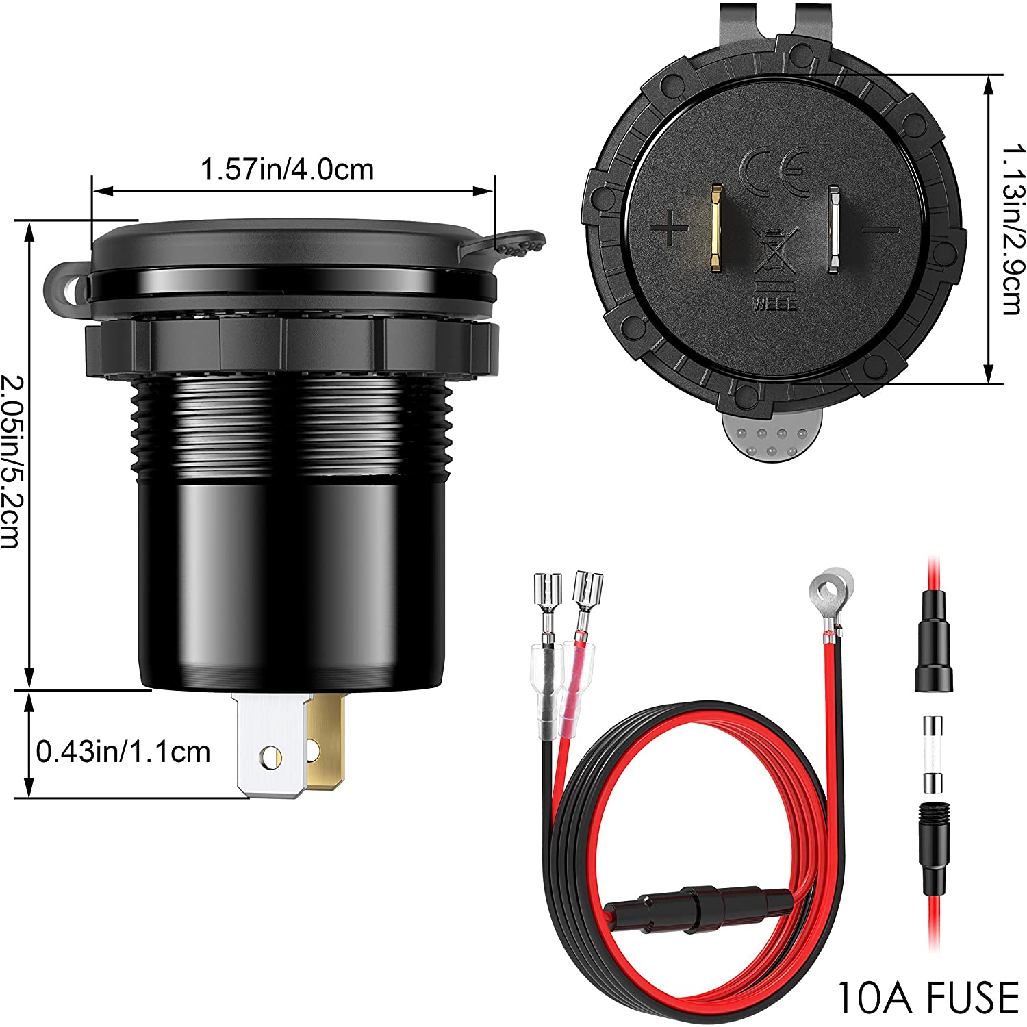 12 فولت USB من الألومنيوم ثنائي الشحن السريع 3.0 مع PD ثلاثي USB