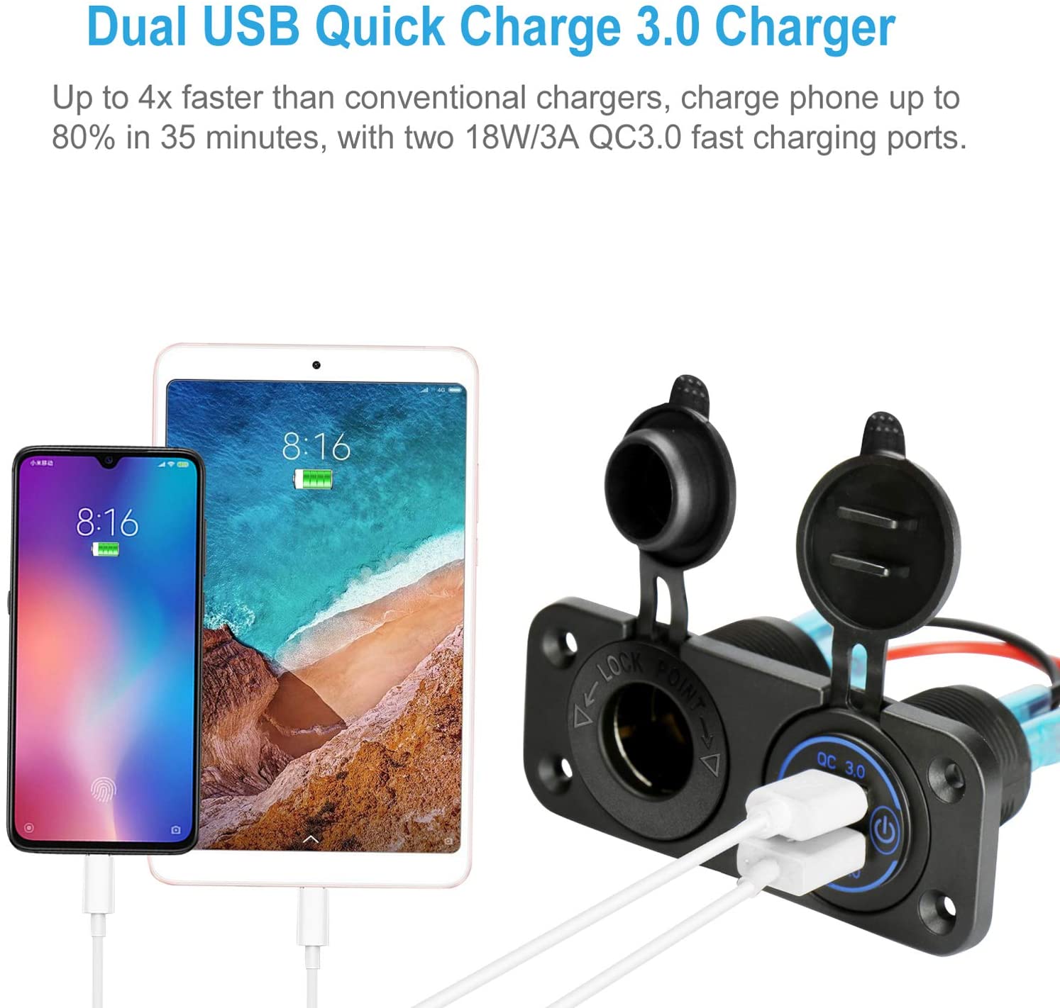 مقبس متعدد الوظائف 12 فولت + شاحن USB مزدوج مع مفتاح لمس للقوارب البحرية/السيارات