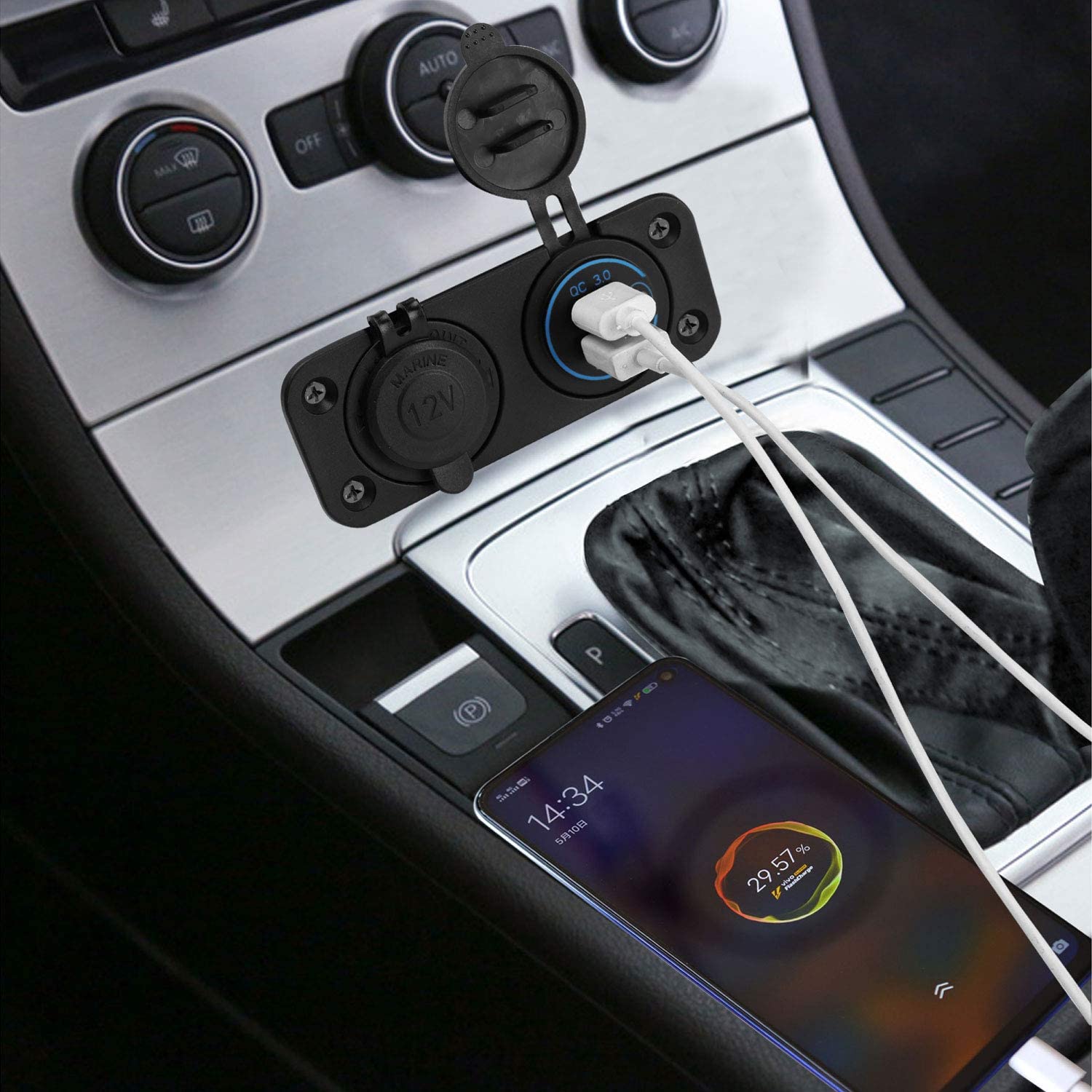 مقبس متعدد الوظائف 12 فولت + شاحن USB مزدوج مع مفتاح لمس للقوارب البحرية/السيارات