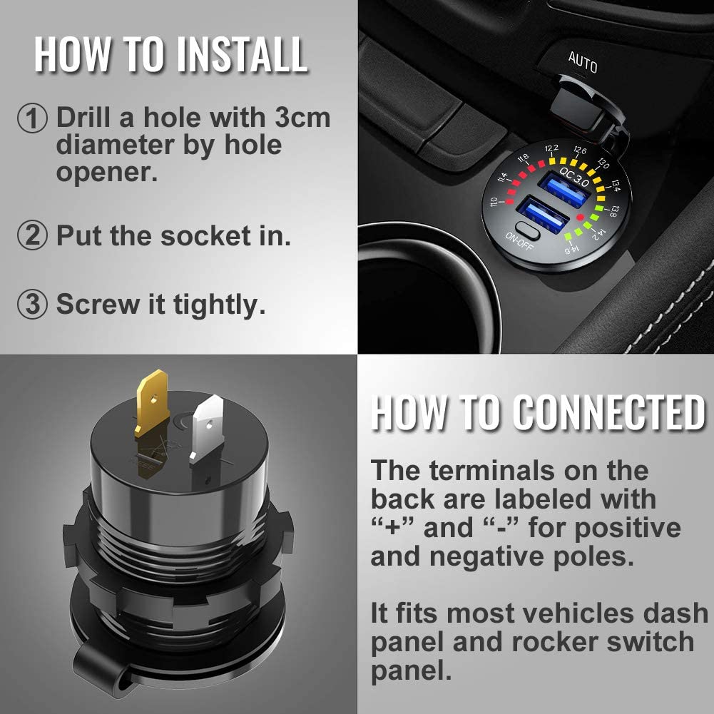 Quick Charge 3.0 Dual USB Charger Socket with Voltmeter and Switch by Falsabih