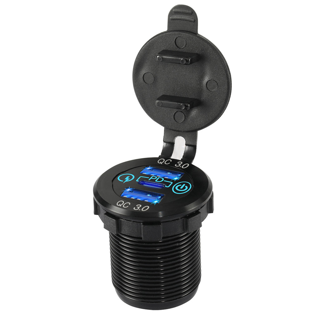 12 فولت USB من الألومنيوم ثنائي الشحن السريع 3.0 مع PD ثلاثي USB