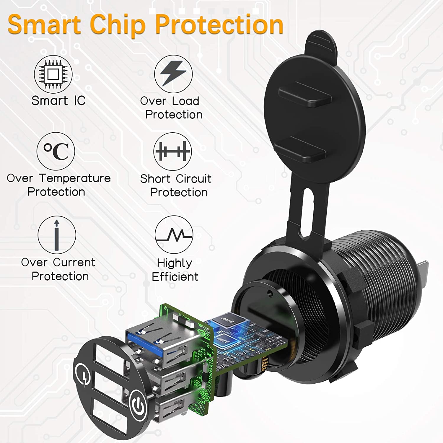 12 فولت USB من الألومنيوم ثنائي الشحن السريع 3.0 مع PD ثلاثي USB