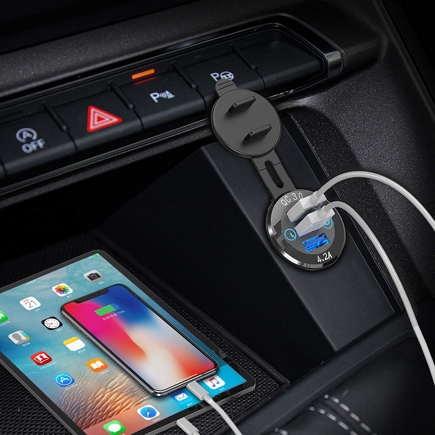 12 فولت USB من الألومنيوم ثنائي الشحن السريع 3.0 مع PD ثلاثي USB