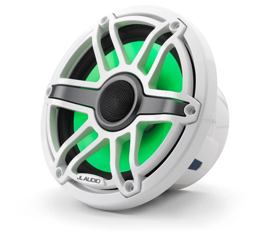 JL - M6-770X-S-GwGw-i 7.7-inch (196 mm) Marine Coaxial Speakers with Transflective™ LED Lighting, Gloss White Trim Ring, Gloss White Sport Grille
