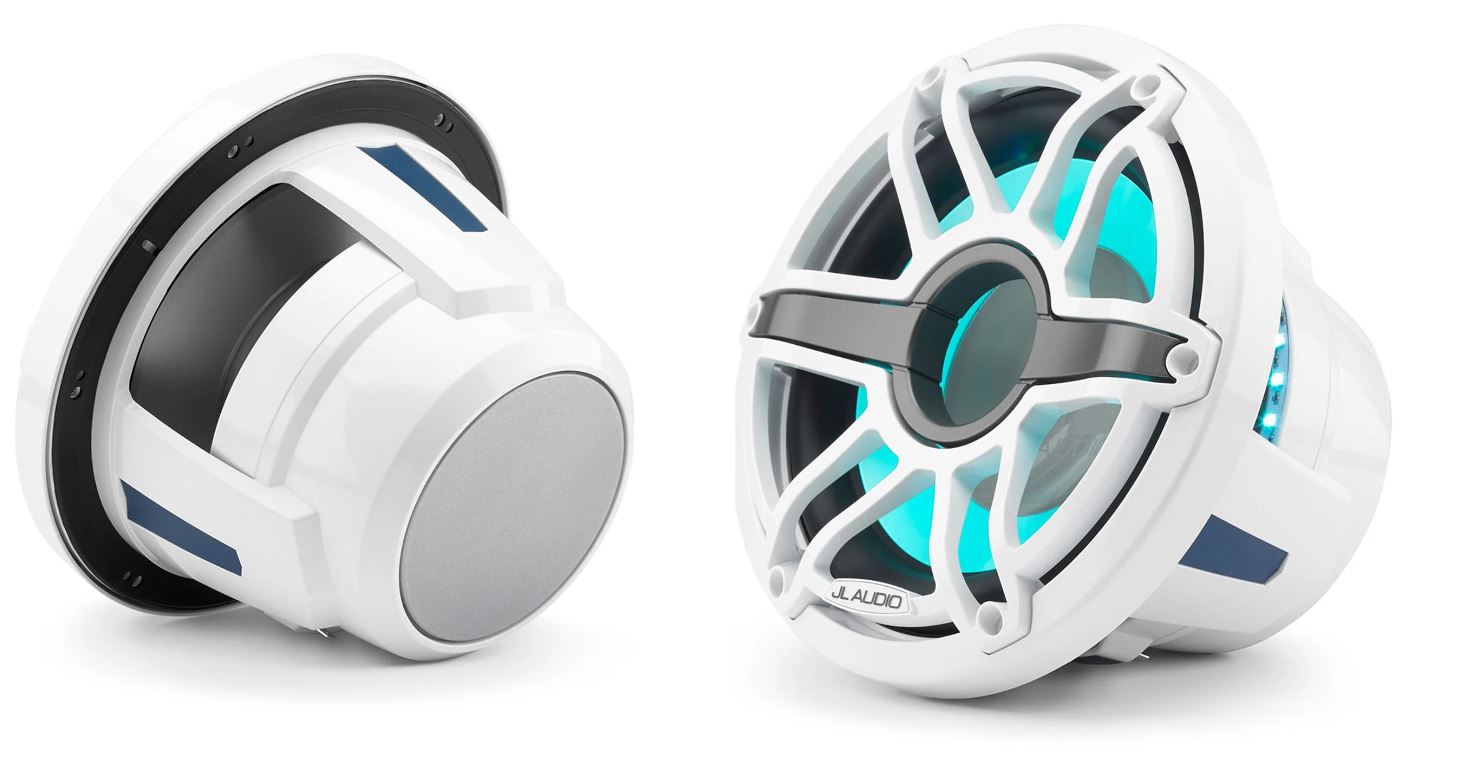 JL - M6-10IB-S-GwGw-i-4 10-inch (250 mm) Marine Subwoofer Driver with Transflective™ LED Lighting, Gloss White Trim Ring, Gloss White Sport Grille, 4 Ω