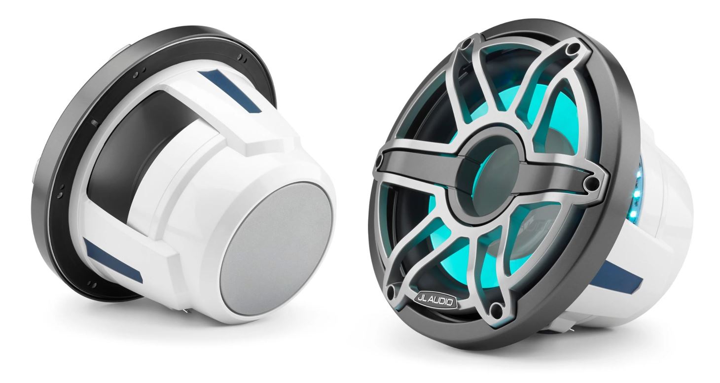 JL - M6-10IB-S-GmTi-i-4 10-inch (250 mm) Marine Subwoofer Driver with Transflective™ LED Lighting, Gray Metallic Trim Ring, Titanium Sport Grille, 4 Ω