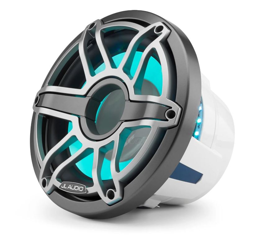 JL - M6-10IB-S-GmTi-i-4 10-inch (250 mm) Marine Subwoofer Driver with Transflective™ LED Lighting, Gray Metallic Trim Ring, Titanium Sport Grille, 4 Ω