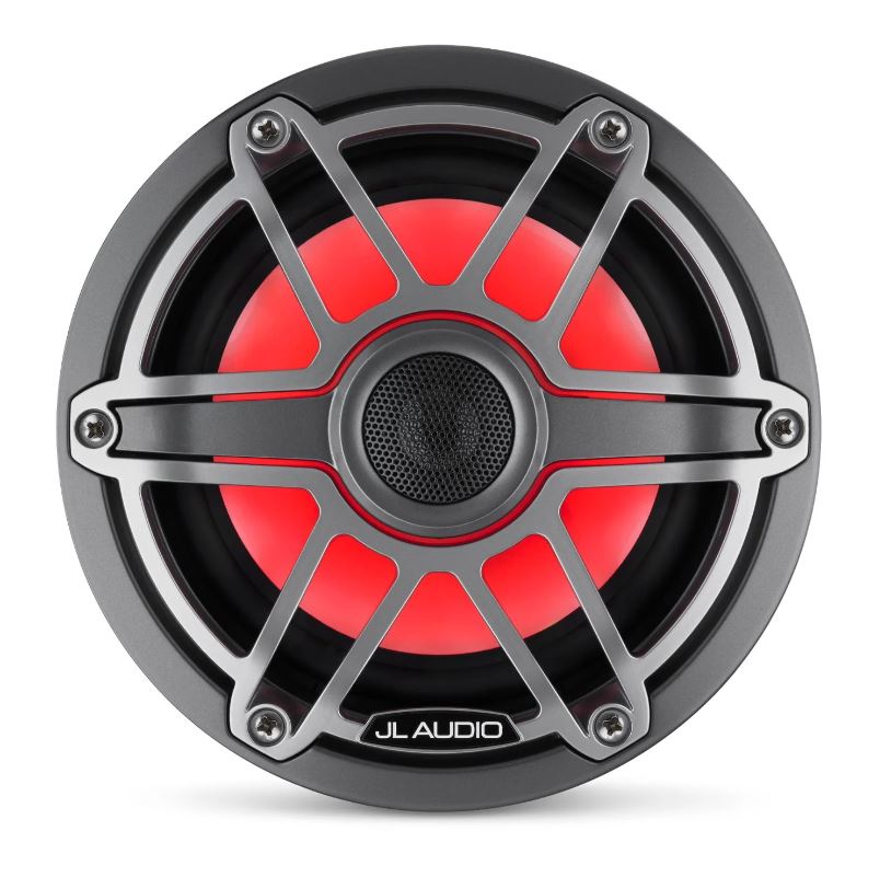 JL - M6-650X-S-GmTi-i 6.5-inch (165 mm) Marine Coaxial Speakers with Transflective™ LED Lighting, Gray Metallic Trim Ring, Titanium Sport Grille
