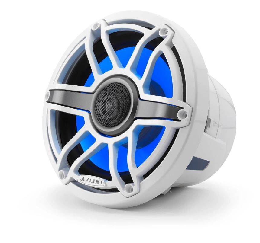 JL - M6-880X-S-GwGw-i 8.8-inch (224 mm) Marine Coaxial Speakers with Transflective™ LED Lighting, Gloss White Trim Ring, Gloss White Sport Grille