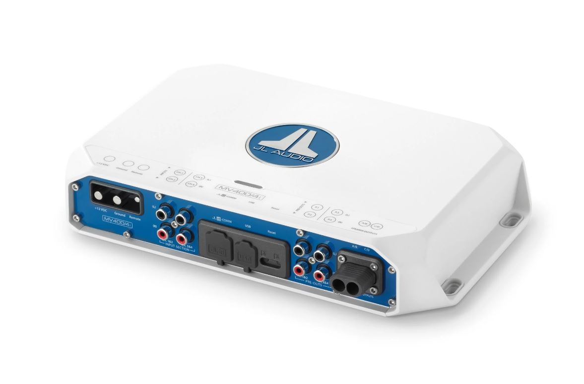 JL - MV400/4i 4 Ch. Class D Full-Range Marine Amplifier with Integrated DSP, 400 W