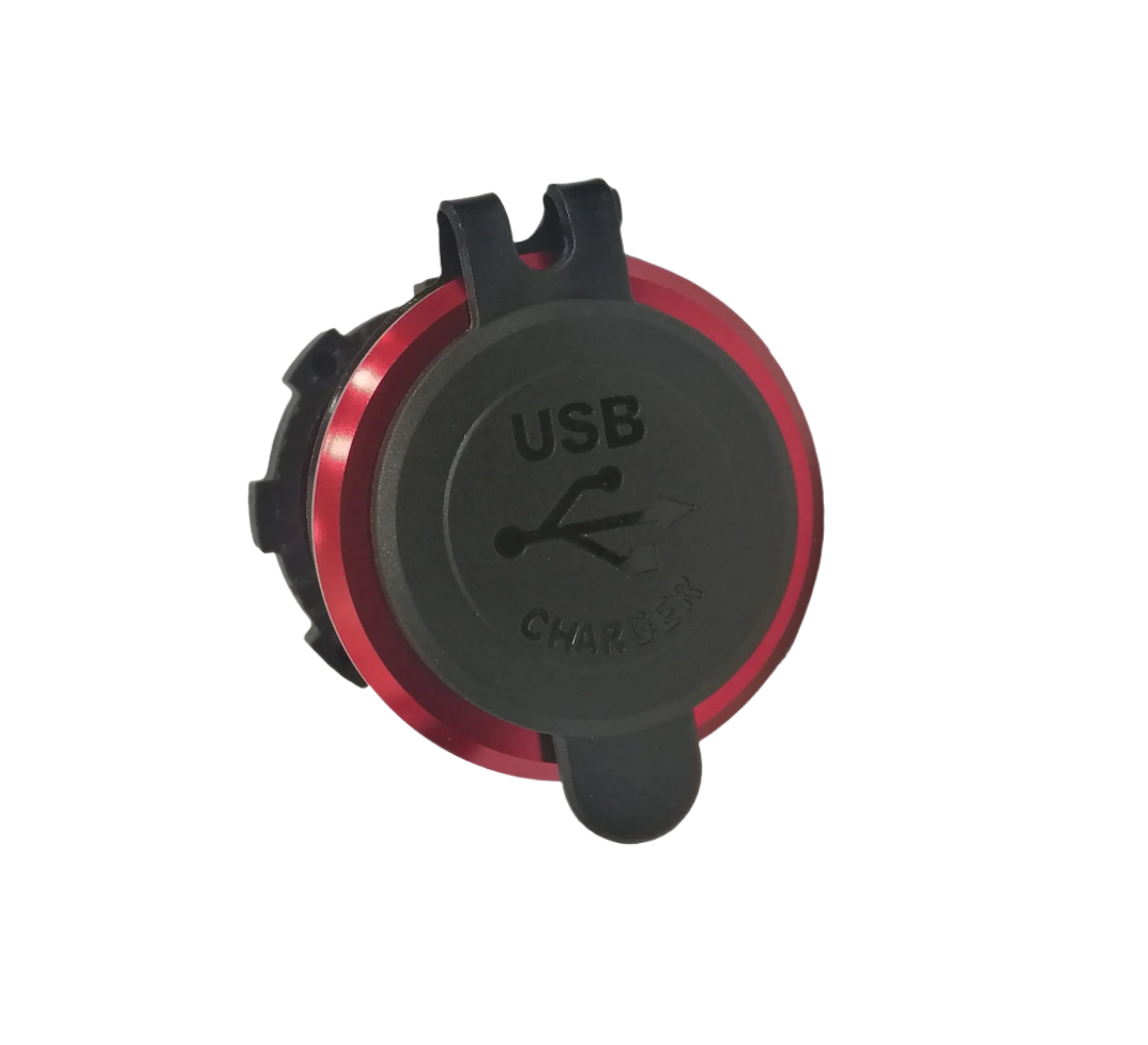 شاحن معدني مزدوج USB باللون الأحمر