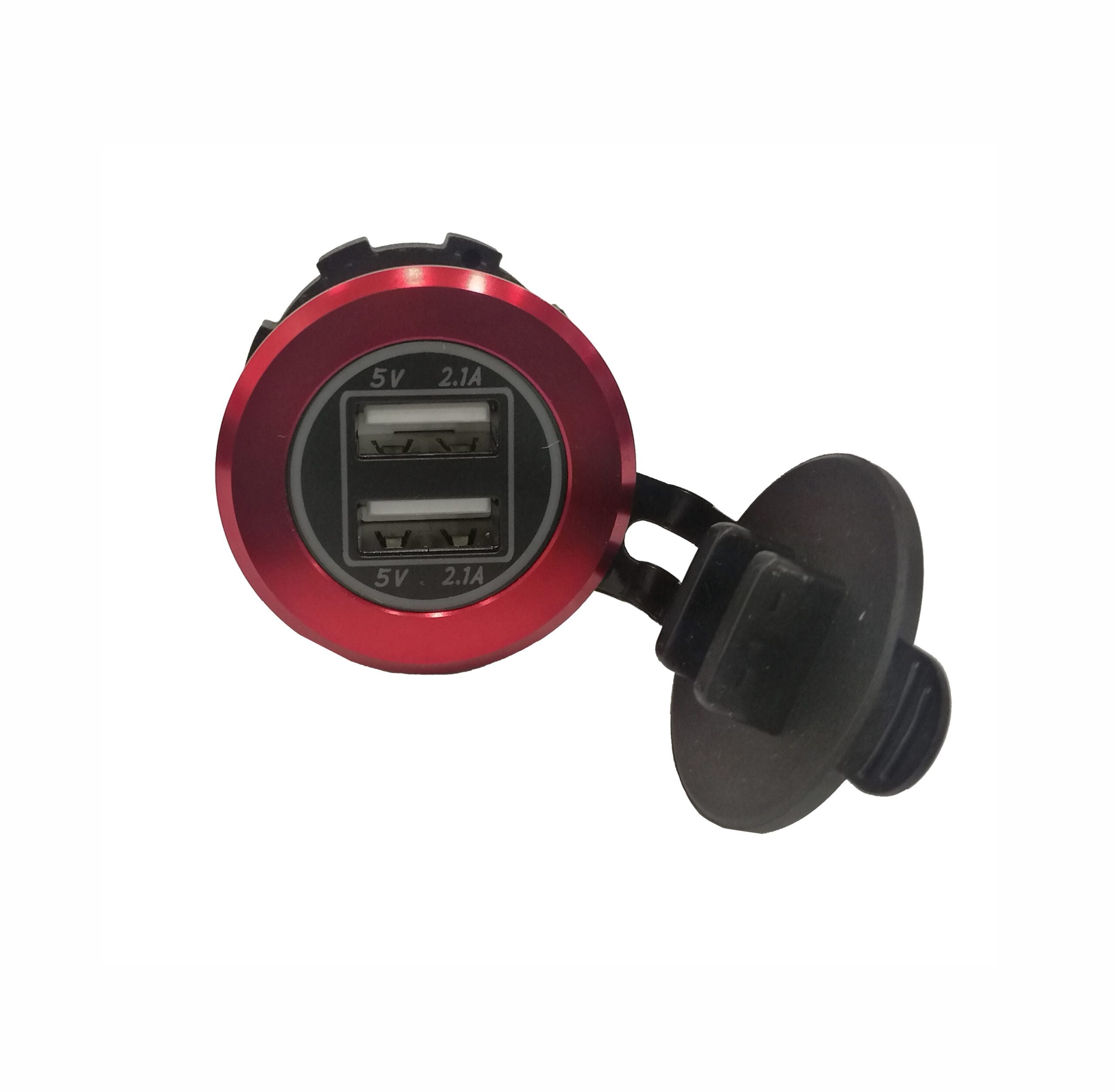 شاحن معدني مزدوج USB باللون الأحمر