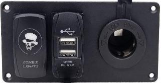 Ningbo Guhang SKU-DS37 2-gang switch panel with dual USB charger and 12V socket