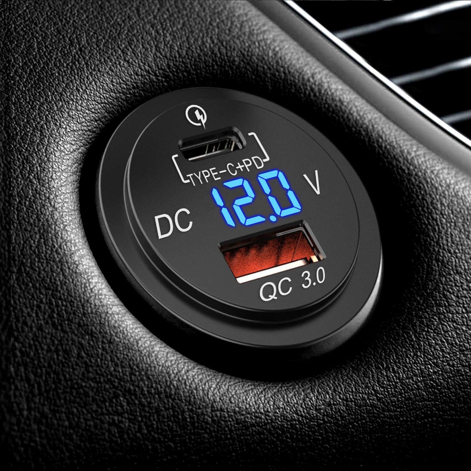 منفذ QC 3.0 USB-A + TYPE-C + PD مع مقياس فولتية LED