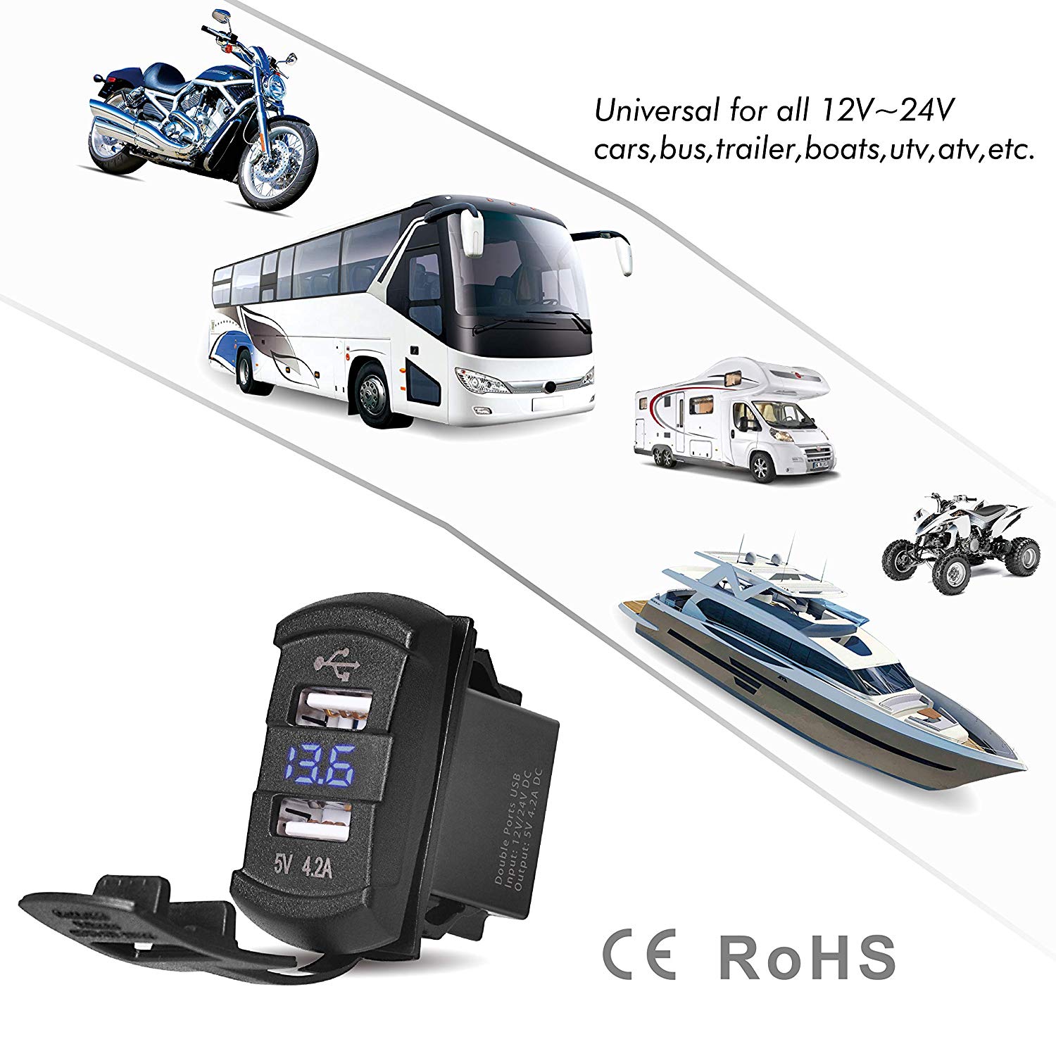 شاحن USB مزدوج الشكل 4.2 أمبير مع فولتميتر