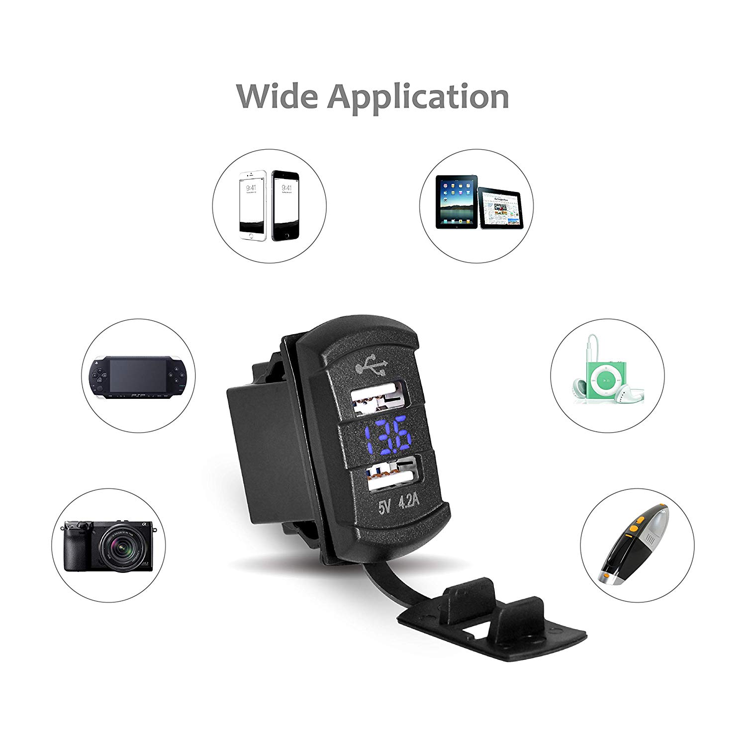 شاحن USB مزدوج الشكل 4.2 أمبير مع فولتميتر