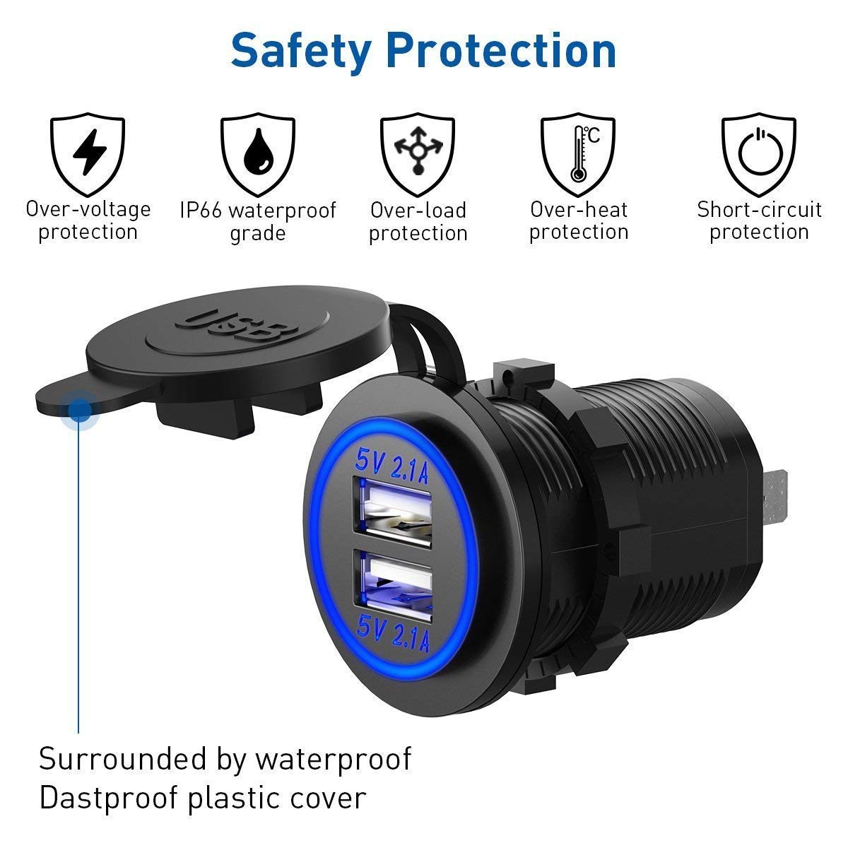 شاحن مزدوج بإضاءة LED مقاومة للماء