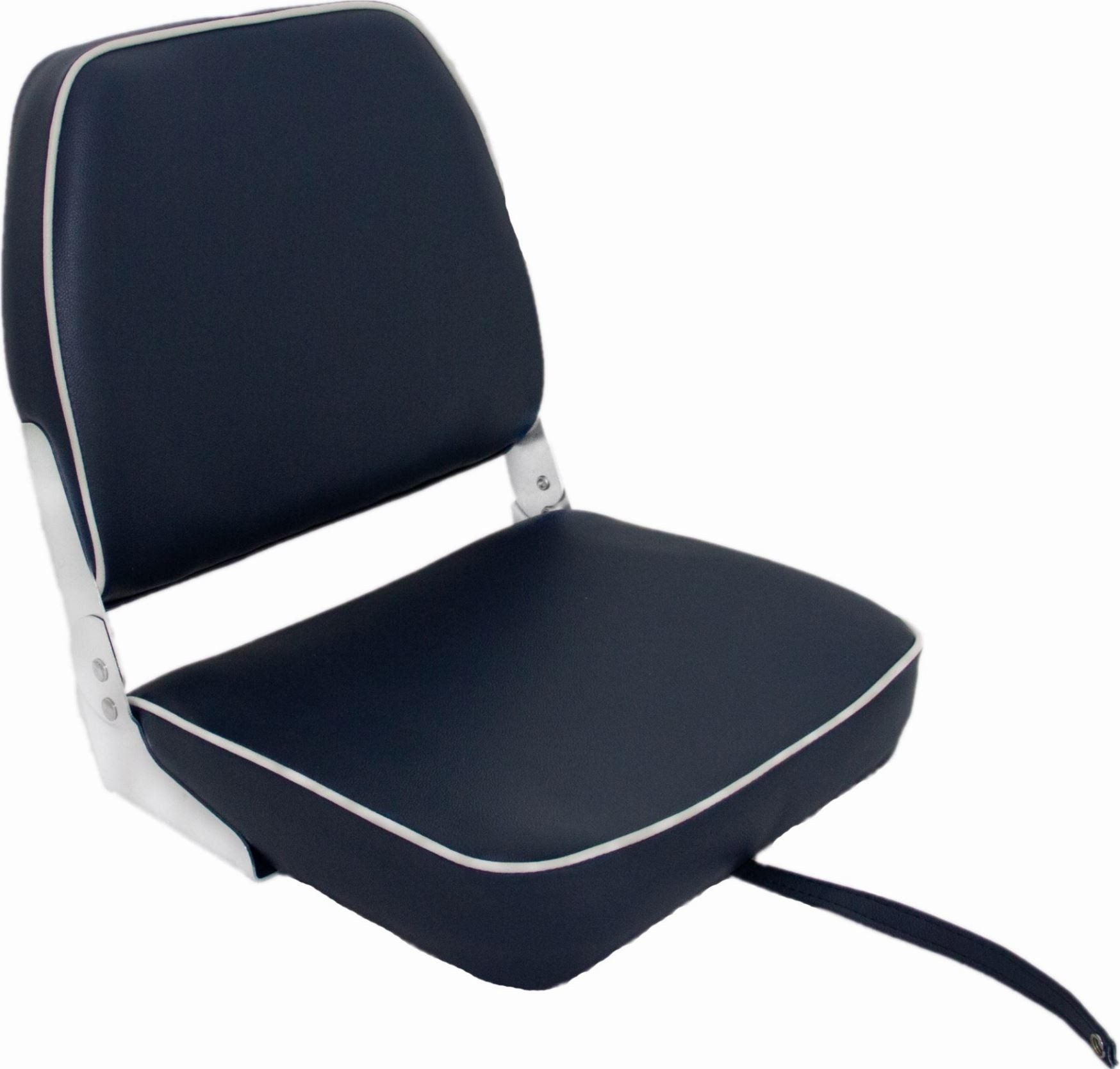 Marine Folding seat dark blue with white piping