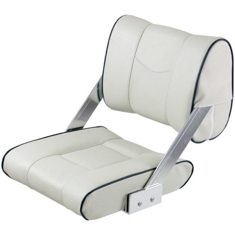Flip-back seat cream white with blue piping