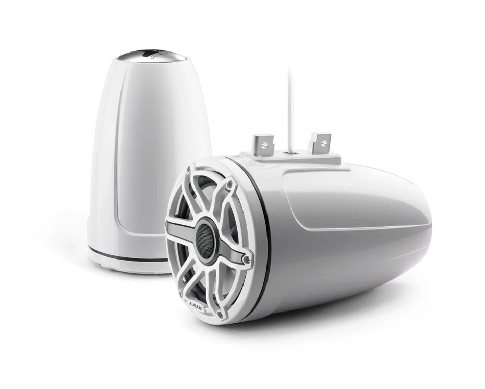 JL - M6-770ETXv3-Gw-S-GwGw-i نظام محوري برجي مغلق مقاس 7.7 بوصة (196 مم) مع إضاءة LED عاكسة، هيكل أبيض لامع، حلقة تشطيب بيضاء لامعة، شبكة رياضية بيضاء لامعة