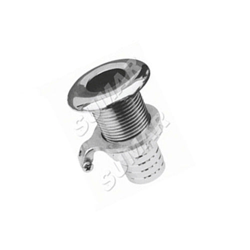 Sumar Marine 52304 mirror-polished AISI 316 sea drain with hose adapter, 1-1/4 inches