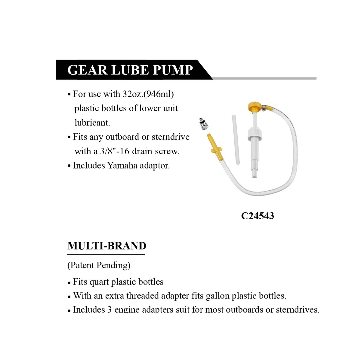 Easterner C24543 lower-unit gear lube pump with Yamaha adapter