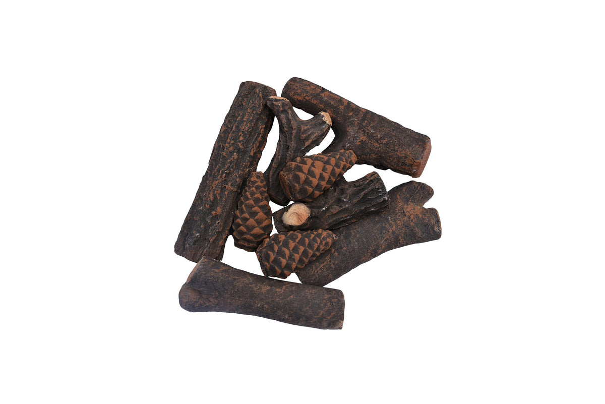 Elementi ODW01005 nine-piece pine-style ceramic fire log and pinecone set