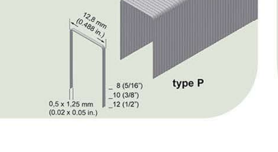 PREBENA Type P 10 mm stainless-steel staple dimensions and profile