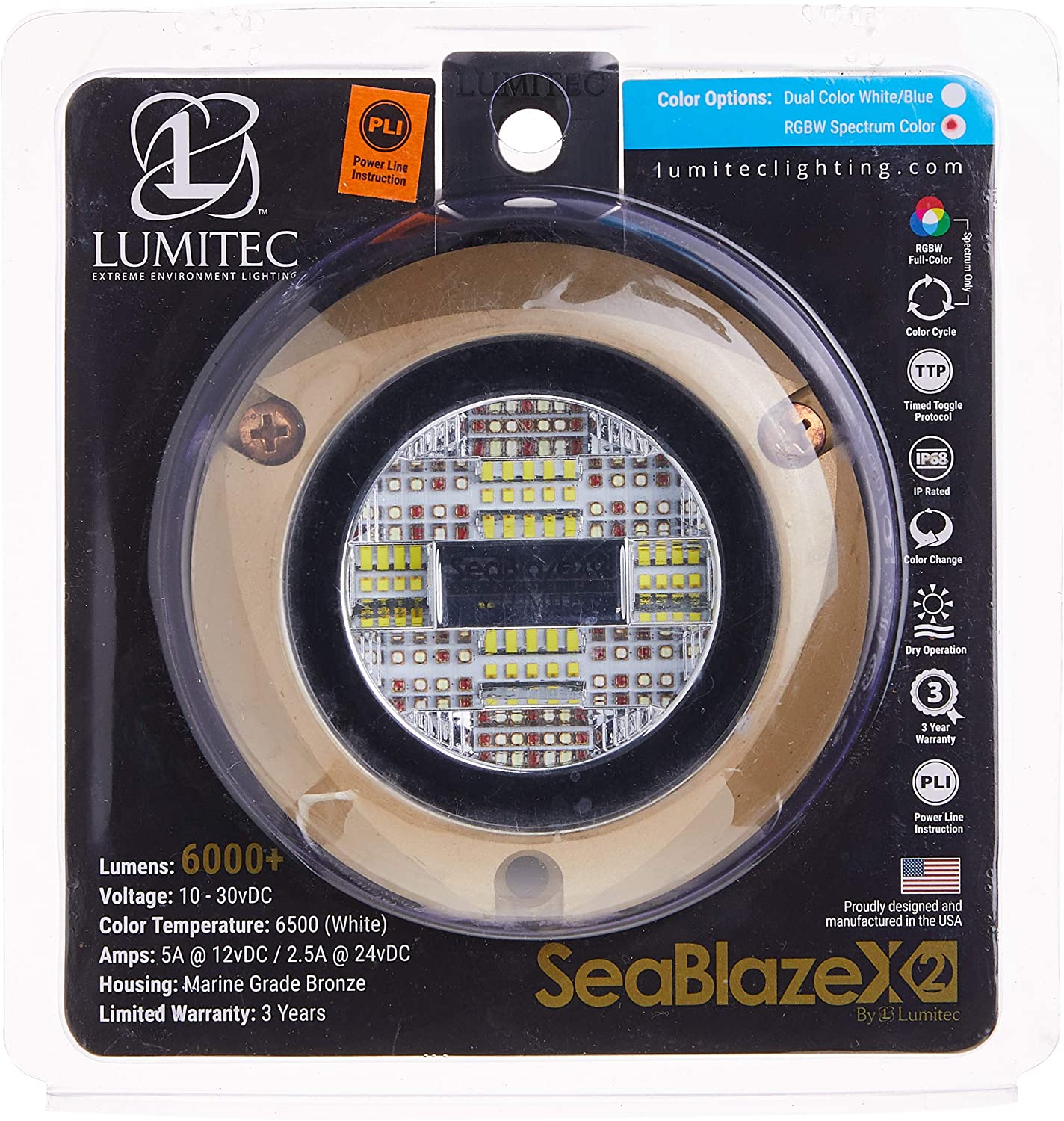 مصباح Lumitec SeaBlaze X2 تحت الماء، برونزي، ألوان الطيف RGBW
