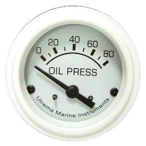 Utrema UT85011W White Marine Oil Pressure Gauge – 2-1/16", 0–80 PSI