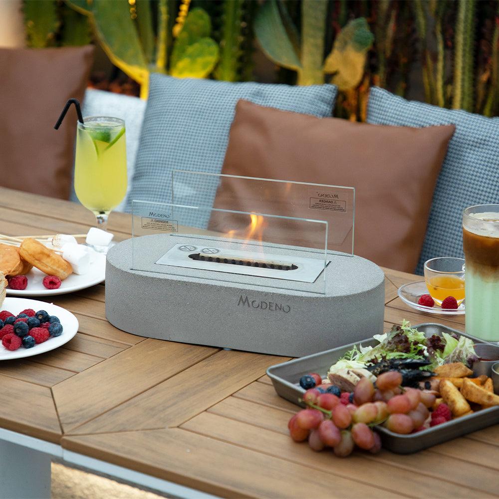 Modeno Luspa Tabletop Bio‑Ethanol Fireplace — Light Grey