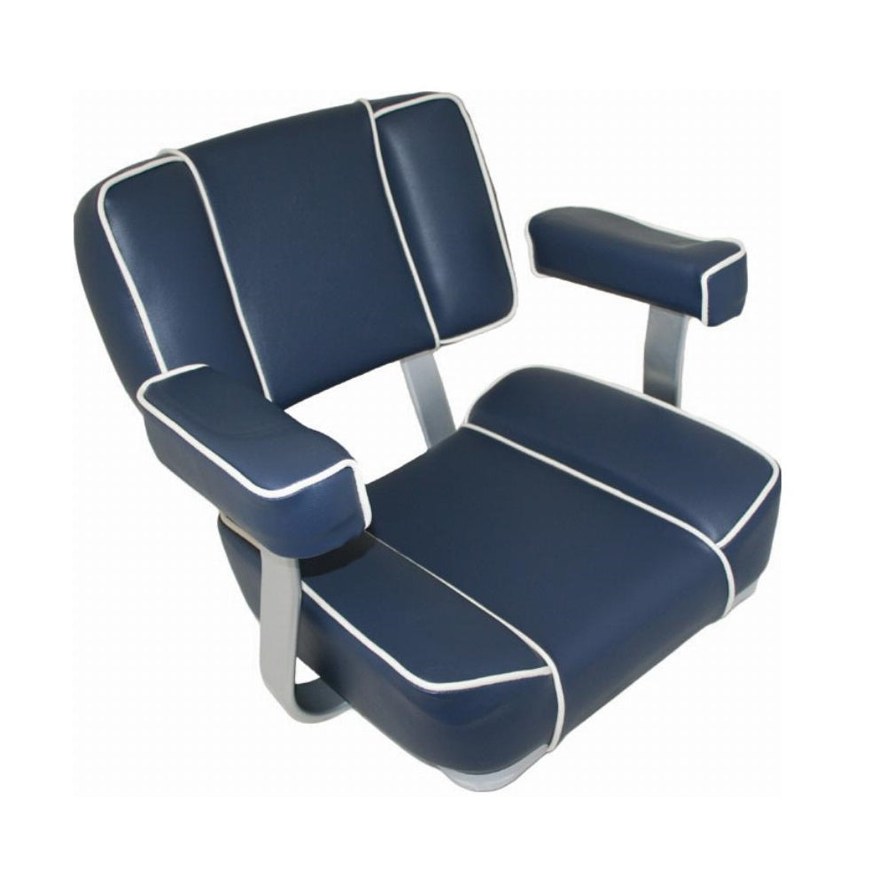 Eastsun Marine 184102L-5013 dark blue captain seat with armrests and white piping
