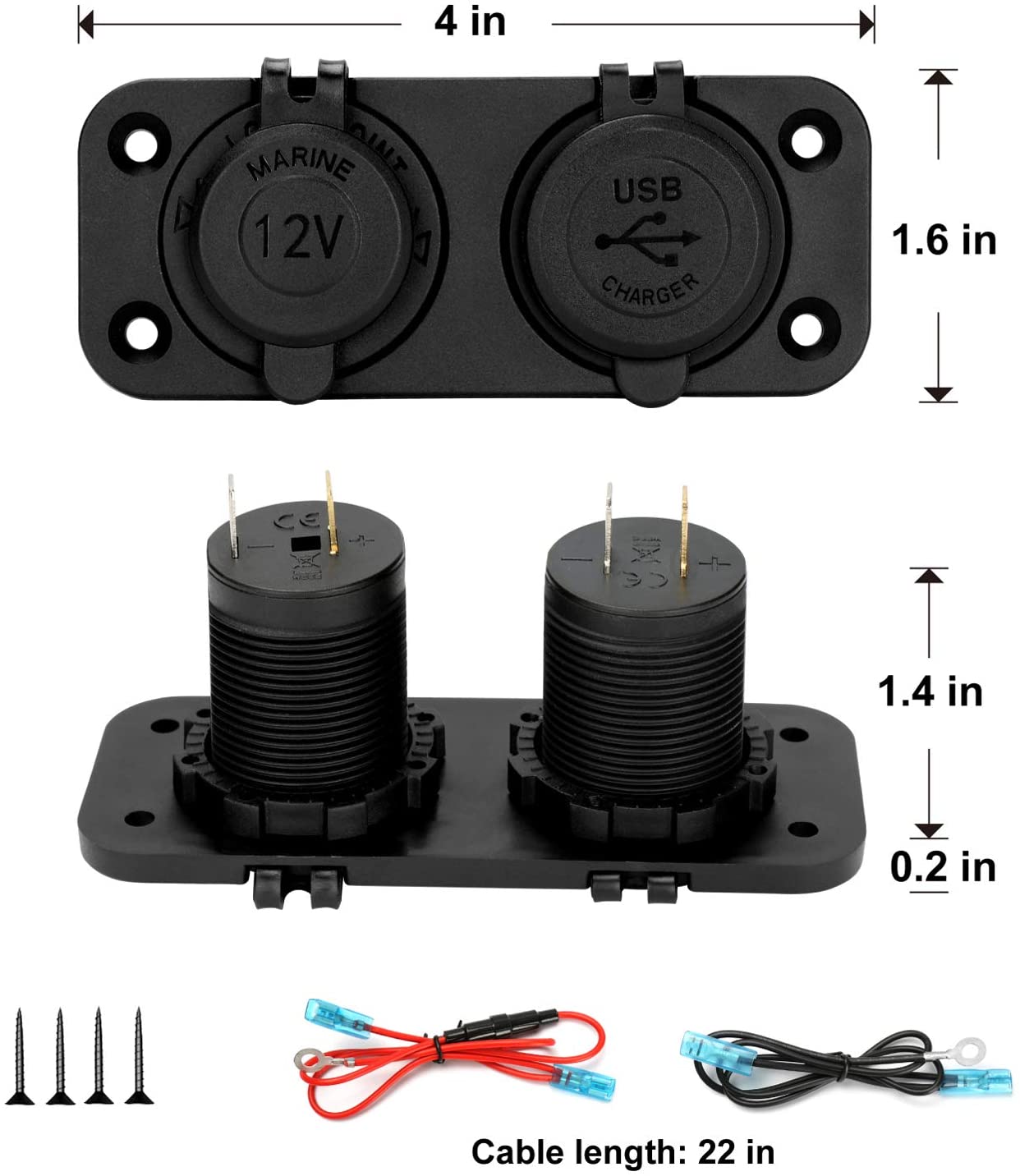 Multi-function12V Socket Cigarette+Dual USB Charger with touch switch for Marine Boat/Car