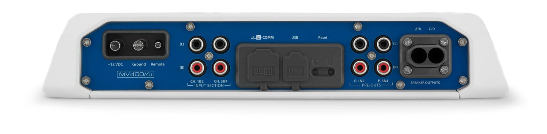 JL - MV400/4i، مضخم صوت بحري كامل النطاق، 4 قنوات، فئة D، مع معالج إشارة رقمية مدمج، 400 واط