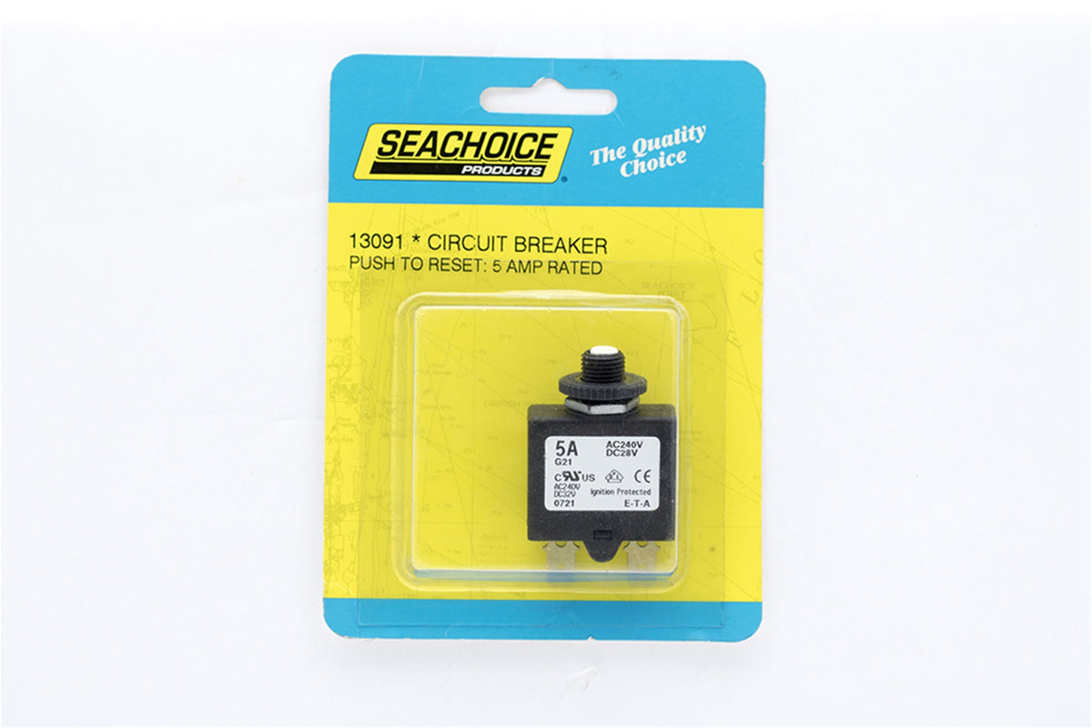 Seachoice 13091 5A Push-to-Reset Circuit Breaker