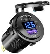 12V-24V QC3.0+PD USB SOCKET with voltmeter and button switch