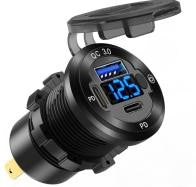 Aluminium 12V-24V Double PD3.0+QC3.0 with voltmeter and button switch