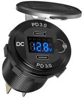 Aluminium 12V-24V Double PD3.0 with voltmeter and ammeter and button switch