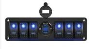 6 gang Aluminium rocker switch panel+Aluminium dual QC3.0 USB with voltmeter