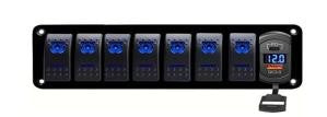 8 gang Aluminium rocker switch panel+Rocker QC3.0+PD USB