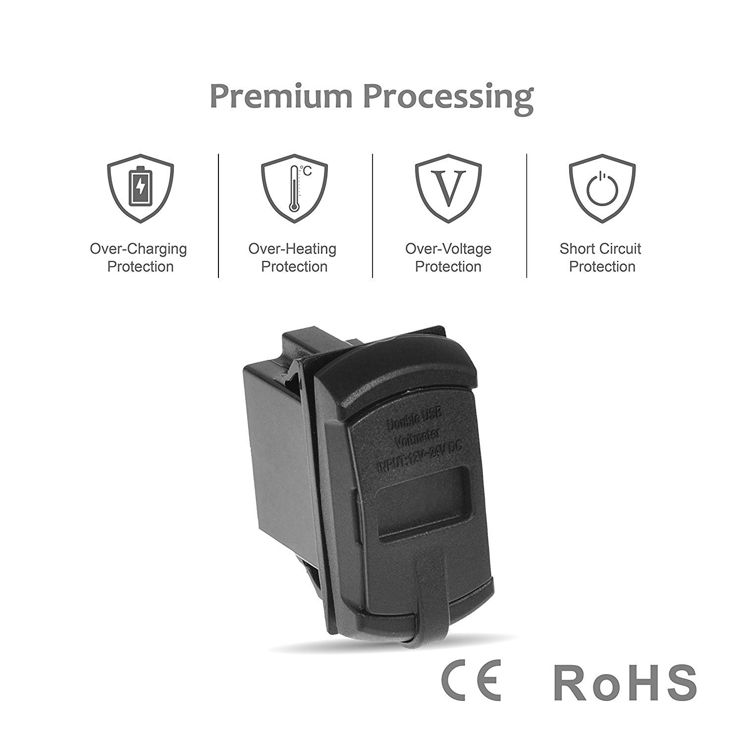 Square Shape 4.2A Dual Usb Charger with Voltmeter