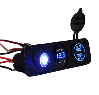 3-in-1 Marine USB Charger with Voltmeter and Switch Blue