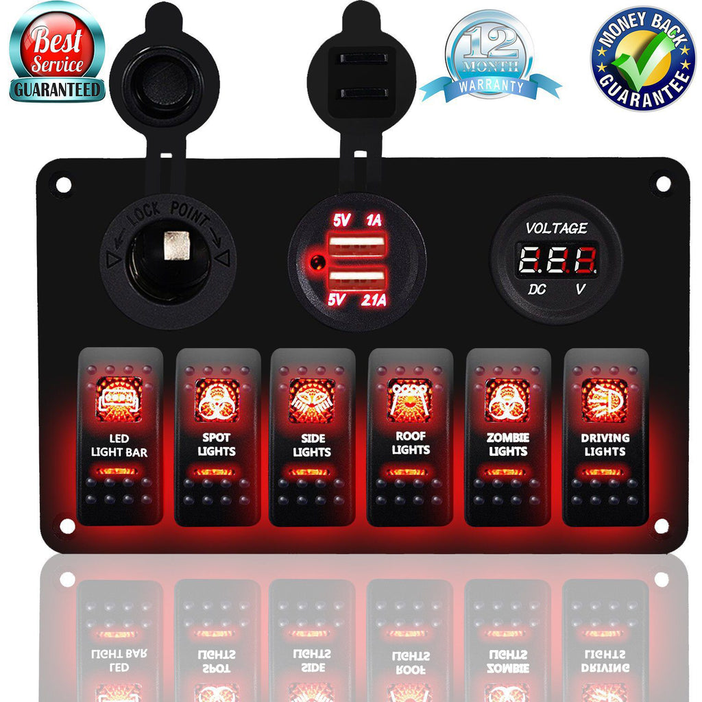 6 Button Rocker Switch Cluster Aluminium 6 Gang Rocker Switch Panel