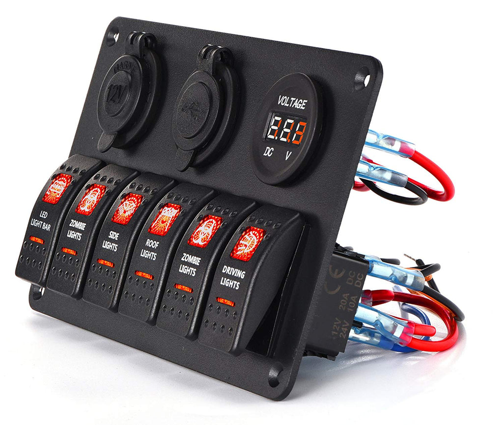 Aluminium 6 Gang Rocker Switch Panel