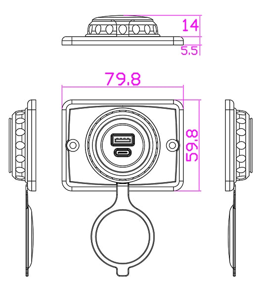 شاحن USB مقاوم للماء IP65
