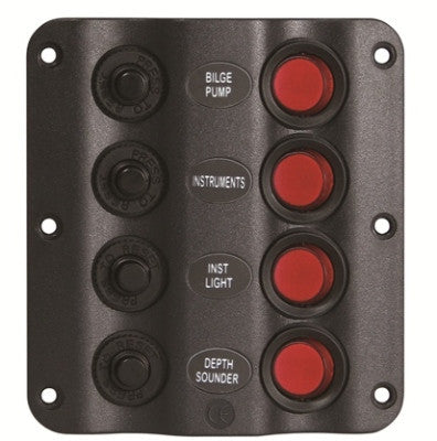 AAA 10024-BK four-gang wave design marine switch panel